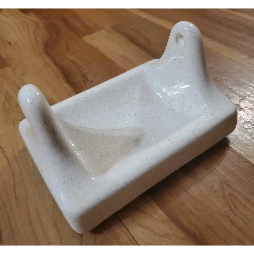 Vintage Ceramic Speckled White Toilet Paper Holder